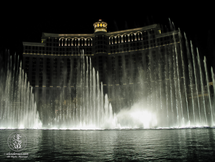 Bellagio Casino at nightduring its famous fountain performance.