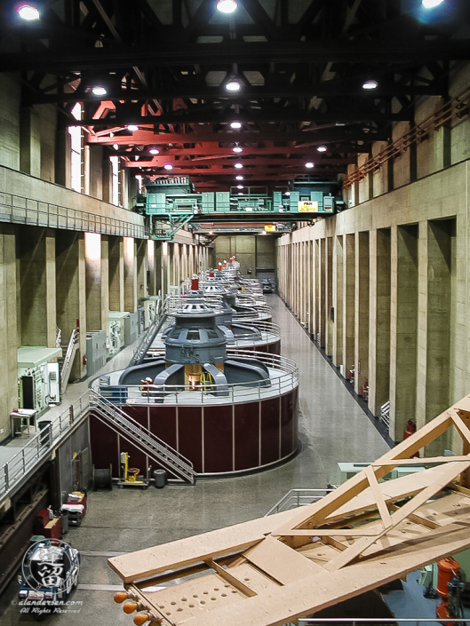 Tops of six hydro-electric generators at Boulder Dam.
