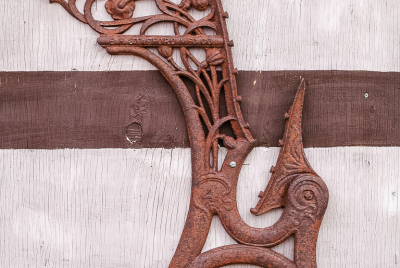Door Ornament Iron ornament attached to old schoolhouse door.