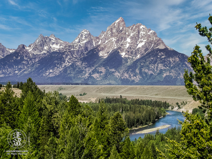 Iconic view of Grand Tetons from the Snake River Overlook in Grand Teton National Park.