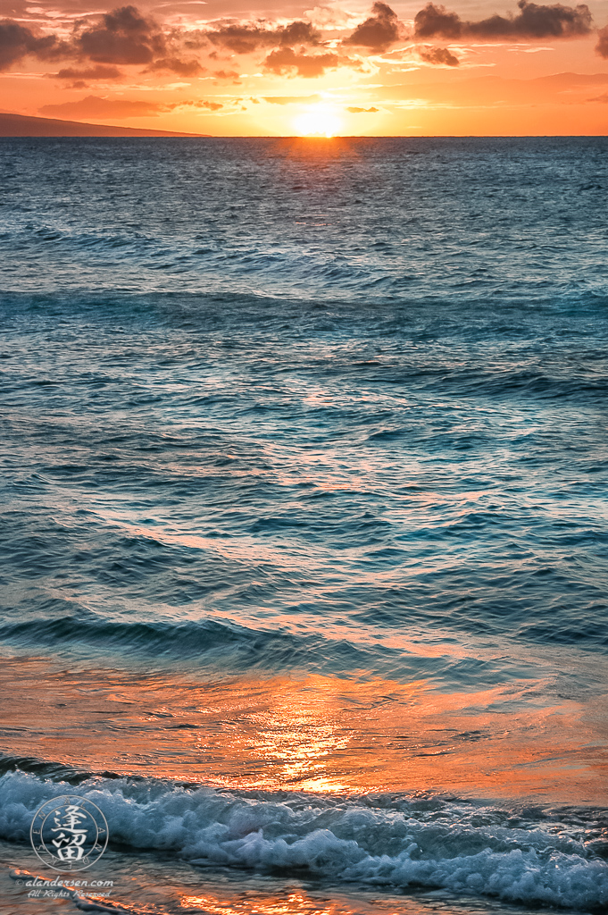 Ocean sunset seen from Kaanapali Beach on Hawaiian Island of Maui.