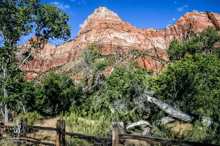 Scenic view of mountains bordering Parus Trail in Zion National Park.