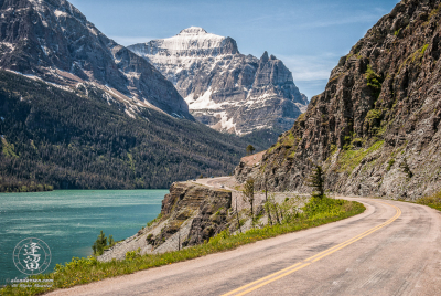 Going To The Sun Road 2 Going To The Sun Road curving around cliff before towering Little Chief mountain.