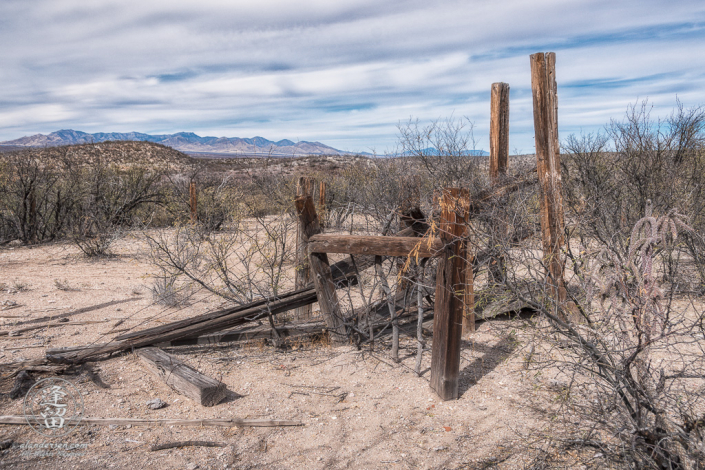 Remains of old wooden cattle loading chute out in the desert.