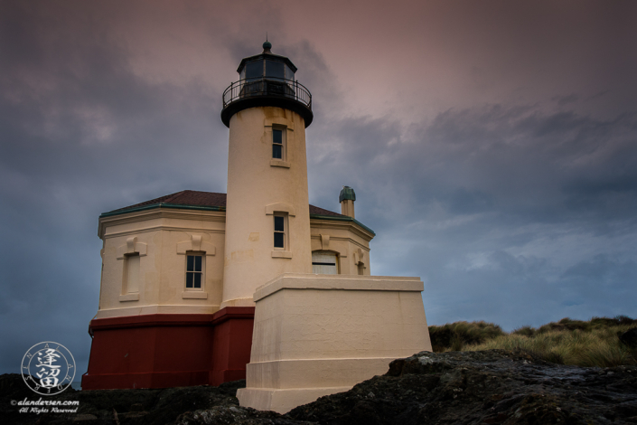 The Coquille River Lighthouse at the mouth of the Coquille River in Bandon, Oregon.