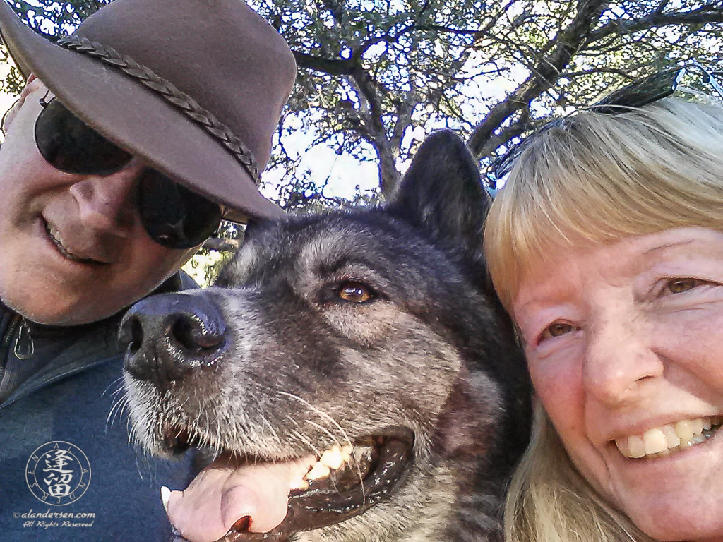 A selfie of Hachi and us after one of his last hikes.