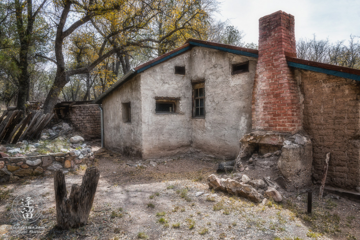 Ruins of ranch house at Camp Rucker in Arizona, showing living quarters and office area.