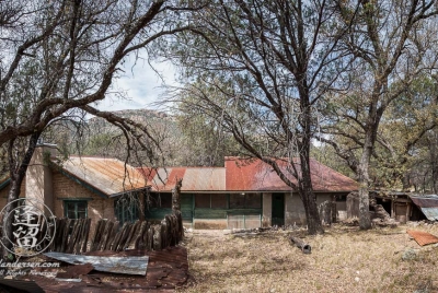 Camp Rucker Ranch House Panorama Panoramic rear view old ranch house ruins at Camp Rucker in Arizona.