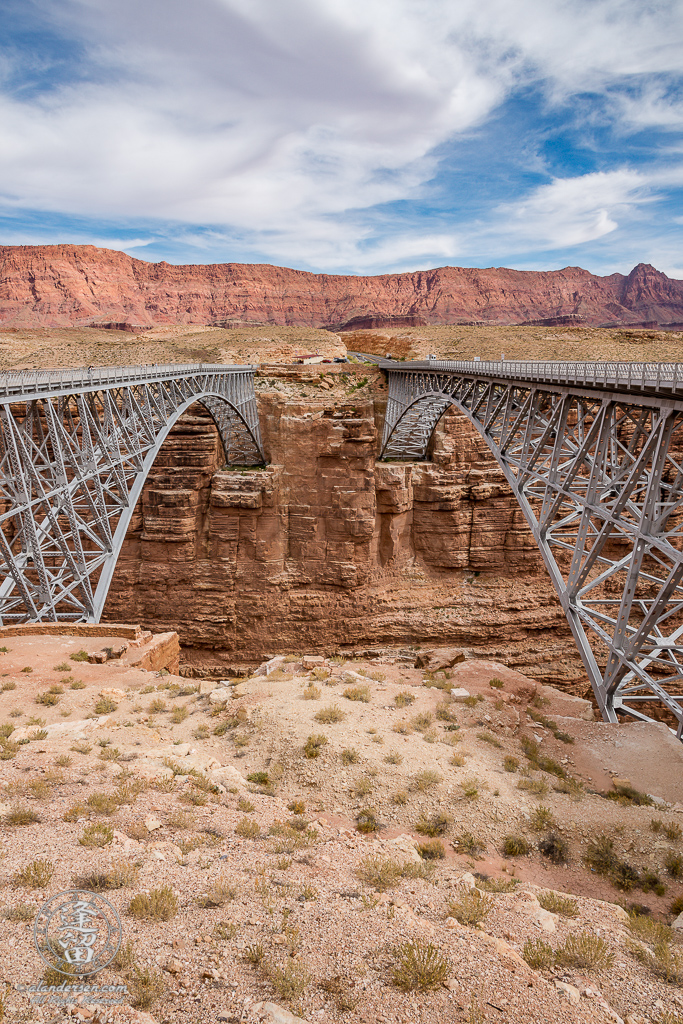 Historic and Newer Navajo bridges spanning Marble Canyon in Northern Arizona.