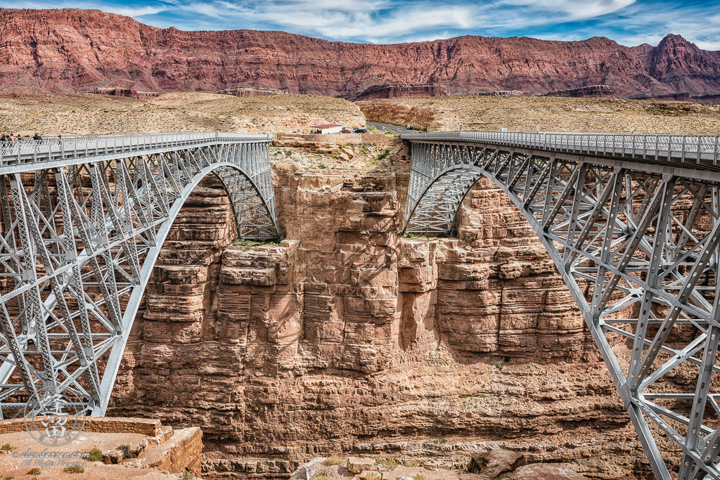 Historic and Newer Navajo bridges spanning Marble Canyon in Northern Arizona.