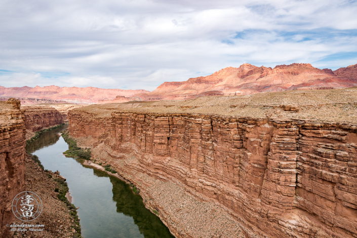 Looking upstream at Colorado River from Navajo Bridge at Marble Canyon, Arizona.