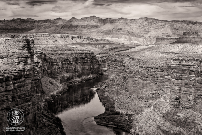 Looking upstream at Colorado River from Navajo Bridge at Marble Canyon, Arizona.