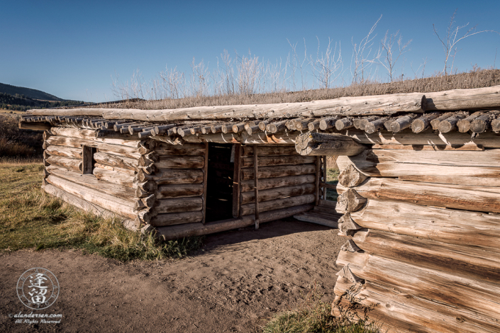 Close-up view of historical J. Pierce Cunningham Cabin in Grand Teton National Park, Wyoming.