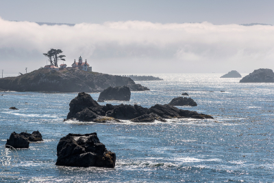 Battery Point Lighthouse And Fog 11 High-contrast view of Battery Point Lighthouse at Crescent City Bay in Northern California.
