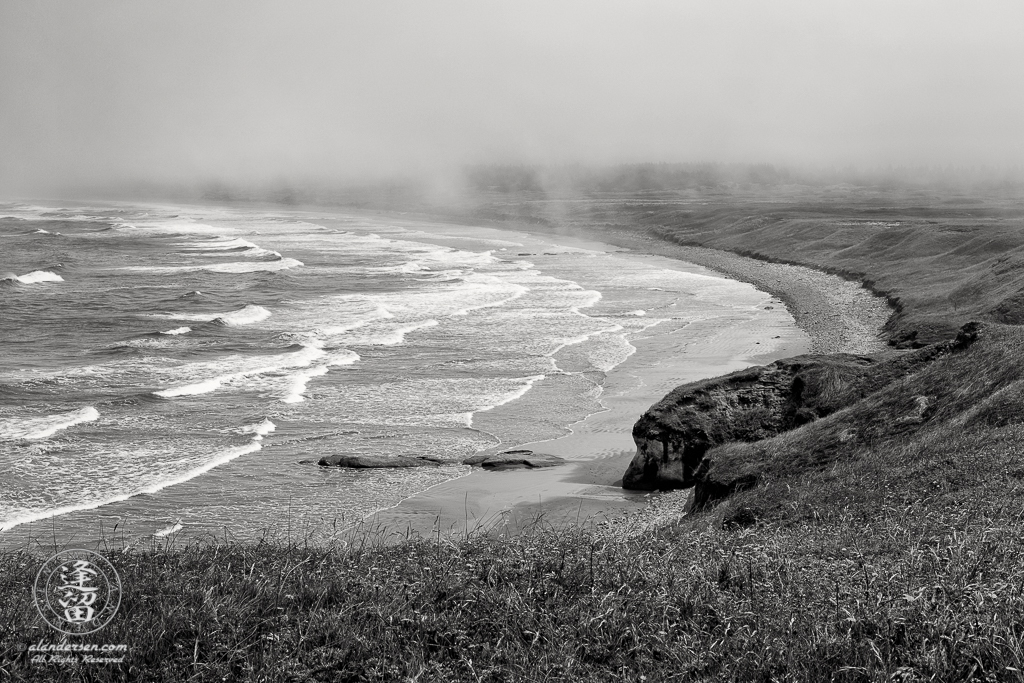 Morning fog beginning to lift at Kellog Beach, by Point St. George outside of the Northern California town of Crescent City.