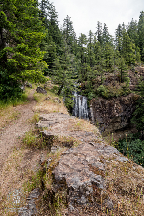 Last leg of trail to top of Golden Falls at Golden and Silver Falls State Natural Area near Allegany in Oregon.