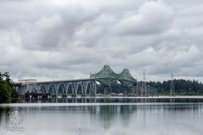 The McCullough Memorial Bridge on US101 just north of North Bend, Oregon as seen from Trans Pacific Lane turnoff.