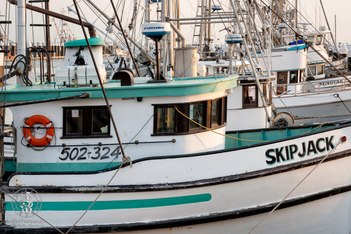 The Skip Jack and other boats moored in the Crescent City Marina in Northern California.