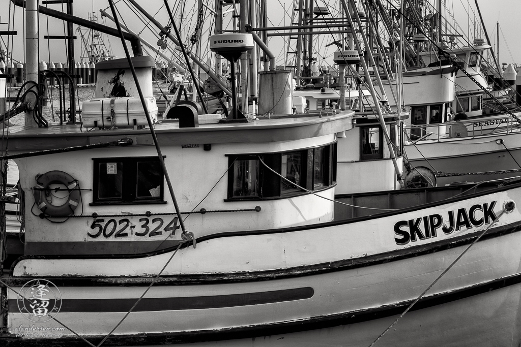The Skip Jack and other boats moored in the Crescent City Marina in Northern California.