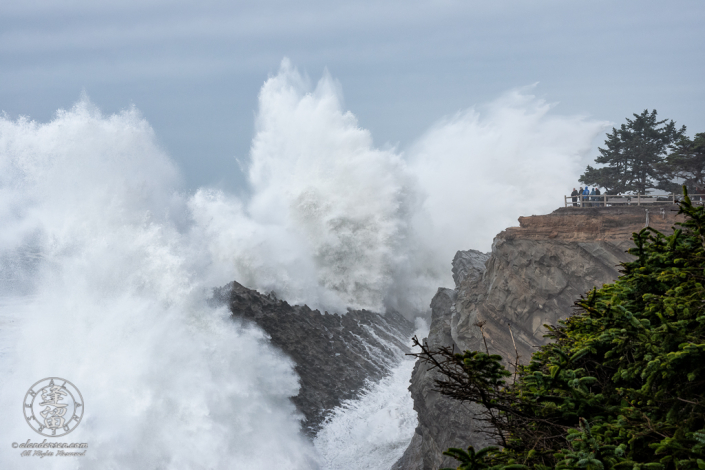 Massive waves pound the cliffs at Shore Acres State Park outside of Charleston in Oregon.