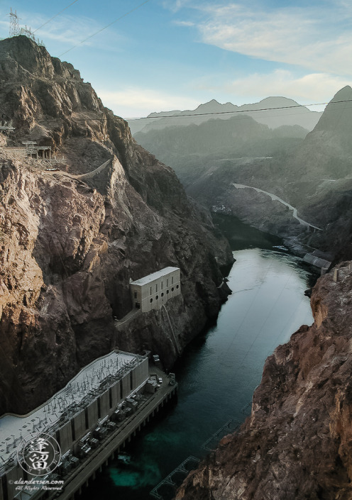 Downstream Colorado River view from atop Boulder Dam.