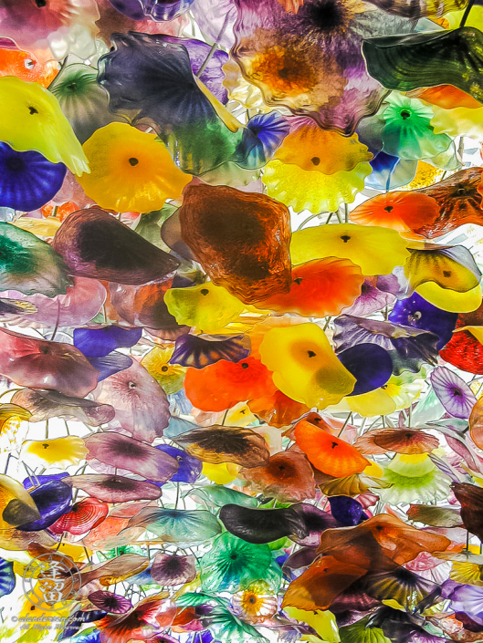 Dale Chihuly glass ceiling sculpture in Bellagio Casino lobby.