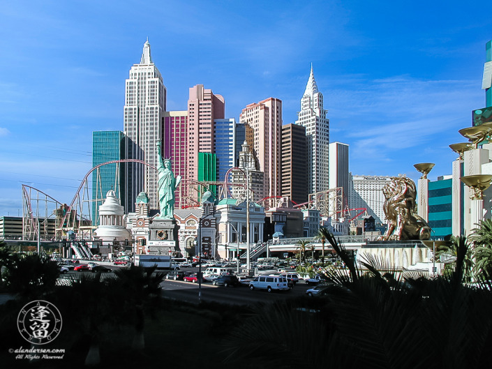 New York New York Casino's pastel colored buildings.