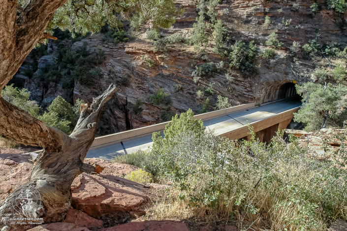 Entrance to the Zion-Mt Carmel Tunnel in Zion National Park.