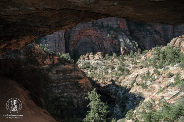 View on the Canyon Overlook Trail where it goes goes under a ledge.