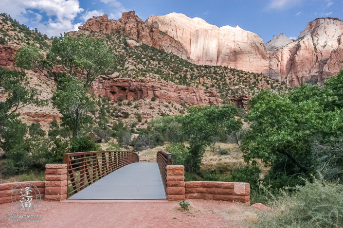 Bridge spanning the Virgin River along the Parus Trail in Zion National Park