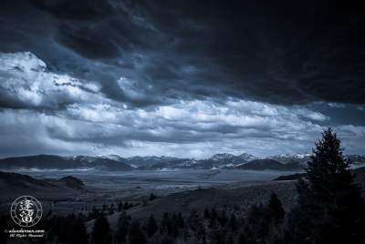 Storm clouds brewing over Madison River Valley near town of Ennis.