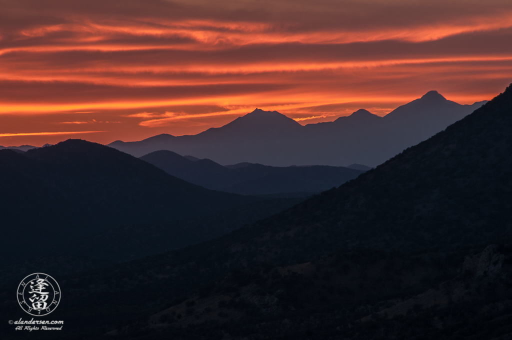 Fiery sunset over the Santa Rita Mountains in Arizona.
