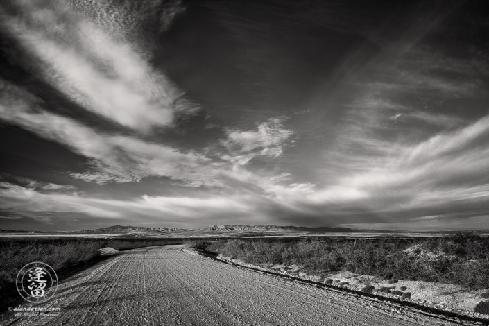 Sulphur Springs Valley in early morning seen from dirt backroad between McNeal and Leslie Canyon National Wildlife Refuge in Southeastern Arizona.