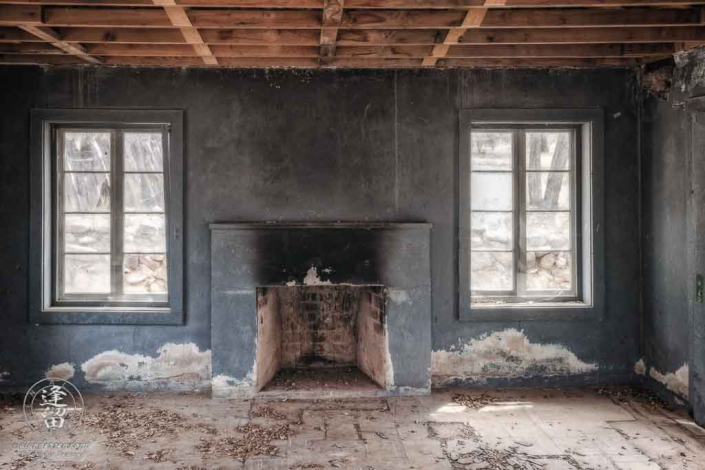 Ruins of ranch house at Camp Rucker in Arizona showing well-lit add-on room.