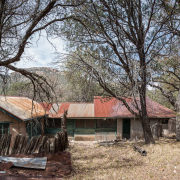 Panoramic rear view old ranch house ruins at Camp Rucker in Arizona.