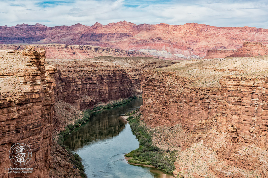 Looking upstream at Colorado River from Navajo Bridge at Marble Canyon, Arizona.