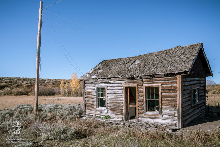 Neglected remains of cabin 736 at old Elk Ranch in Wyoming's Grand Teton National Park.