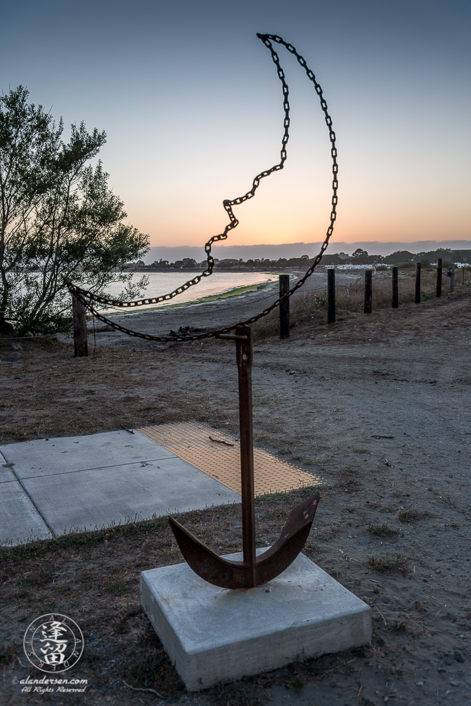 Anchor and chain sculpture near the Crescent City Bay Marina in Northern California.