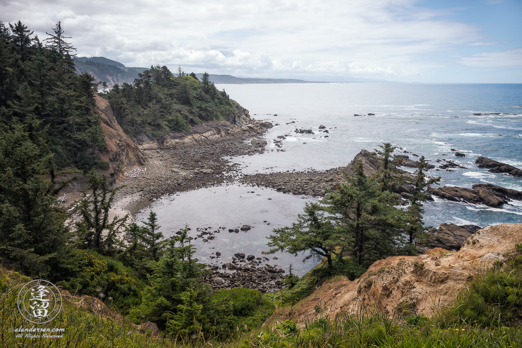 Scenic Southern coastal view from lookout viewpoint at Cape Arago State Park in Oregon.