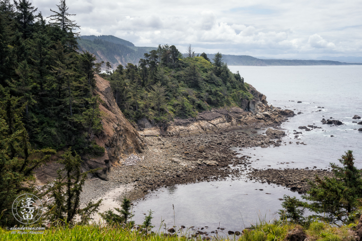 Scenic Southern coastal view from lookout viewpoint at Cape Arago State Park in Oregon.