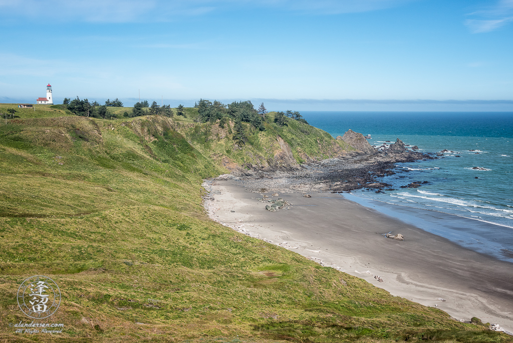 Scenic view looking toward the lighthouse at Cape Blanco State Park just Northwest of Port Orford in Oregon.