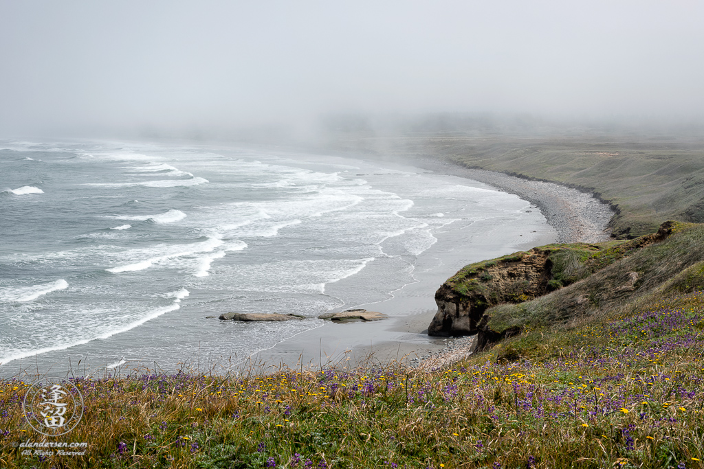 Morning fog beginning to lift at Kellog Beach, by Point St. George outside of the Northern California town of Crescent City.