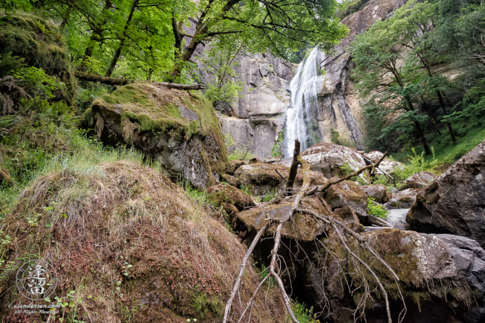 View from bottom of Golden Falls, at Golden and Silver Falls State Natural Area near Allegany in Oregon.