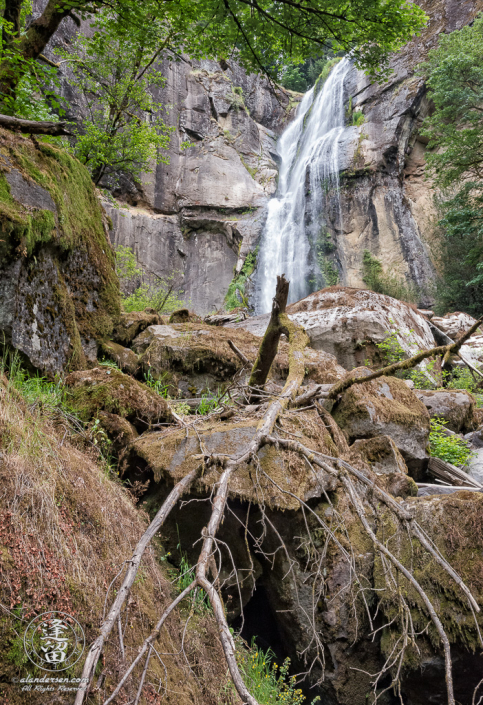 View from bottom of Golden Falls, at Golden and Silver Falls State Natural Area near Allegany in Oregon.