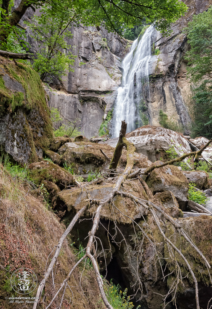 View from bottom of Golden Falls, at Golden and Silver Falls State Natural Area near Allegany in Oregon.