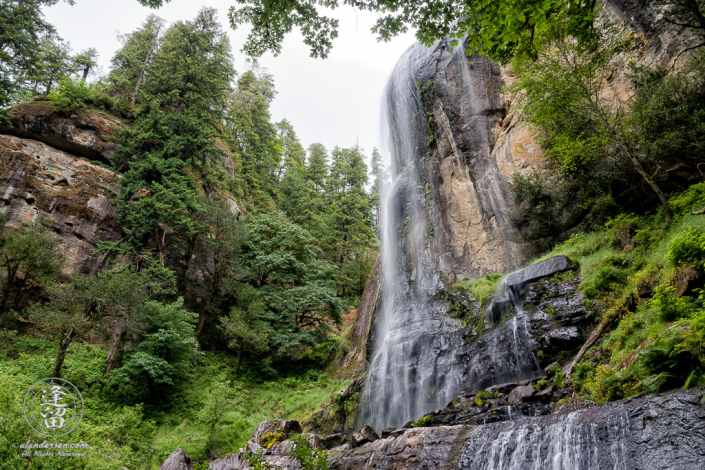 Scenic view from the bottom of Silver Falls, at Golden and Silver Falls State Natural Area near Allegany in Oregon.