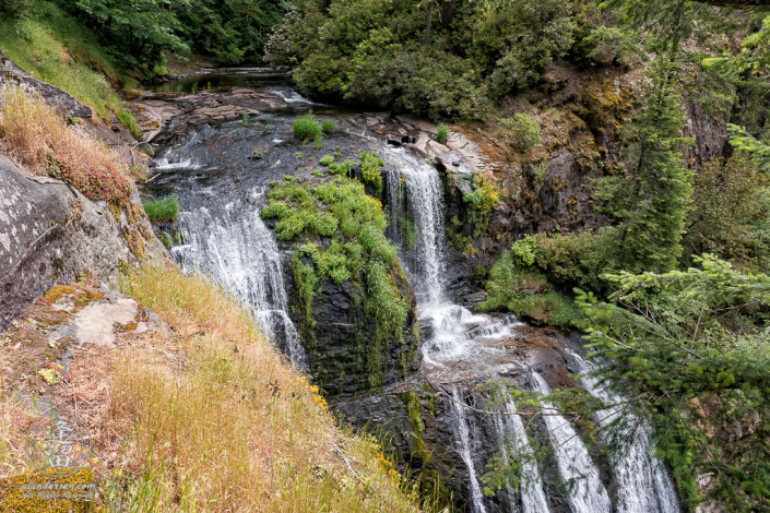 Looking down on top of Golden Falls at Golden and Silver Falls State Natural Area near Allegany in Oregon.