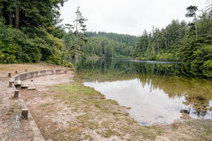 Cloudy morning at Lake Marie in the Umpqua Lighthouse State Park near Winchester Bay, Oregon.