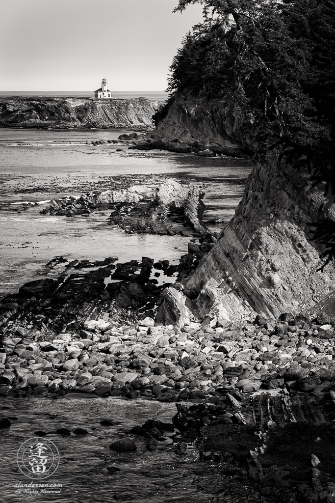 Cape Arago Lighthouse as seen from atop the cliffs near Norton Gulch at Cape Arago in Oregon.