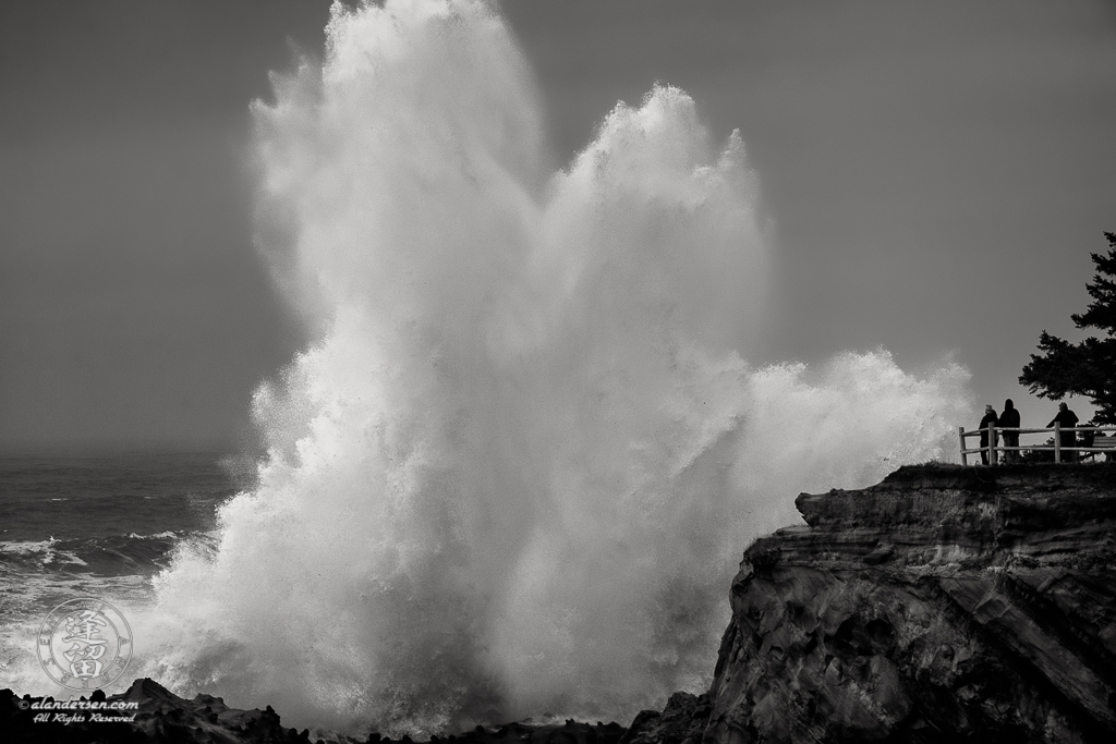 Massive waves pound the cliffs at Shore Acres State Park outside of Charleston in Oregon.